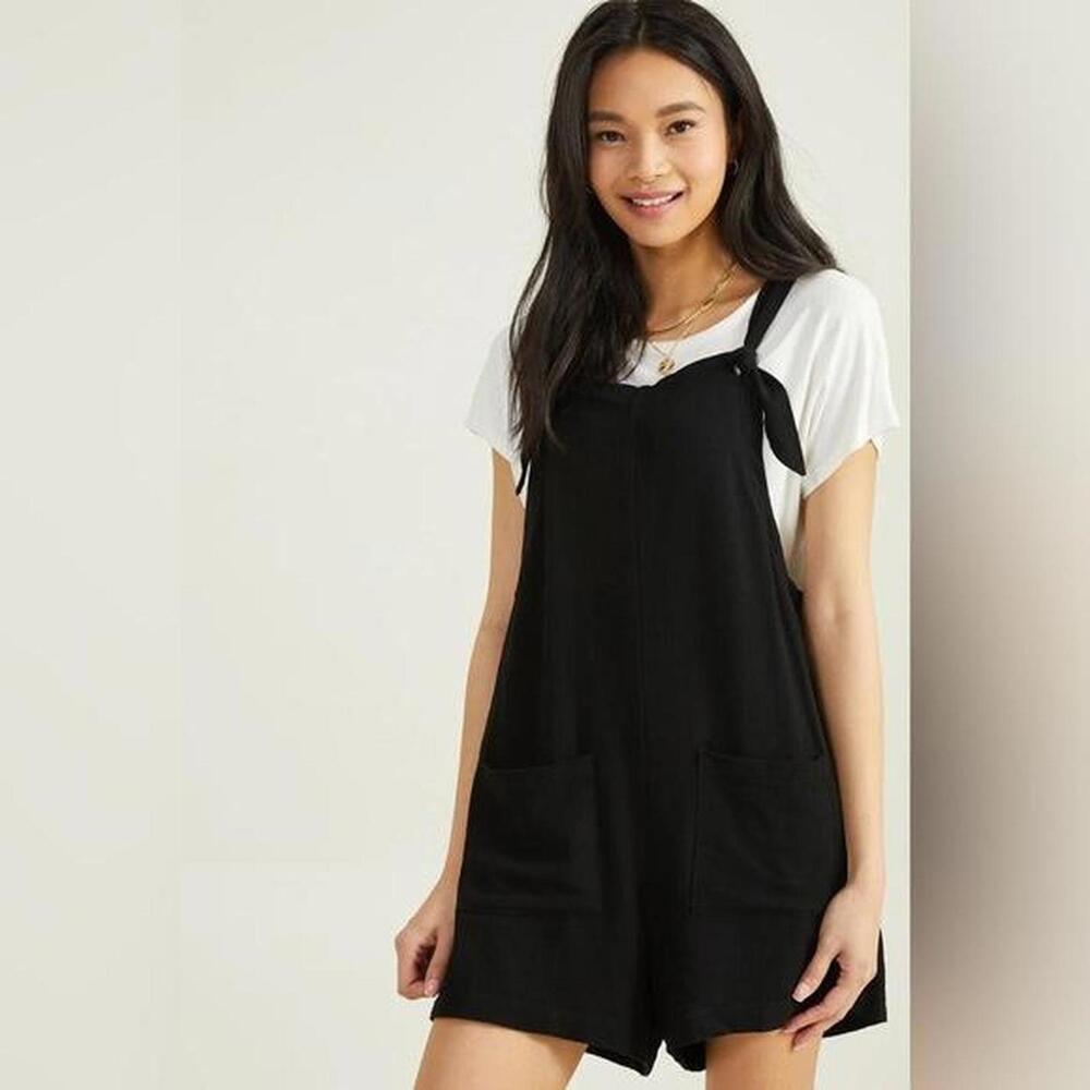 Altar'd State black Peggy linen shorts romper w pockets Size M spring cottage
